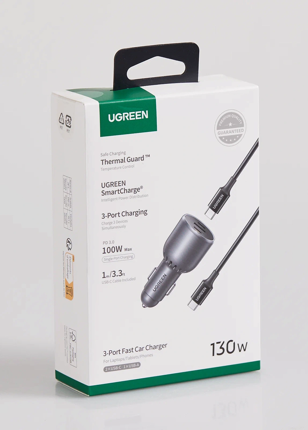 55511 Автомобильное зарядное устройство UGREEN EC705 130W  2xUSB-C, 1xUSB-A